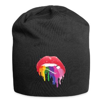 LGBT glänzend Regenbogen Gay Pride Tropfende Lippen - Jersey-Beanie - Schwarz - Vorne