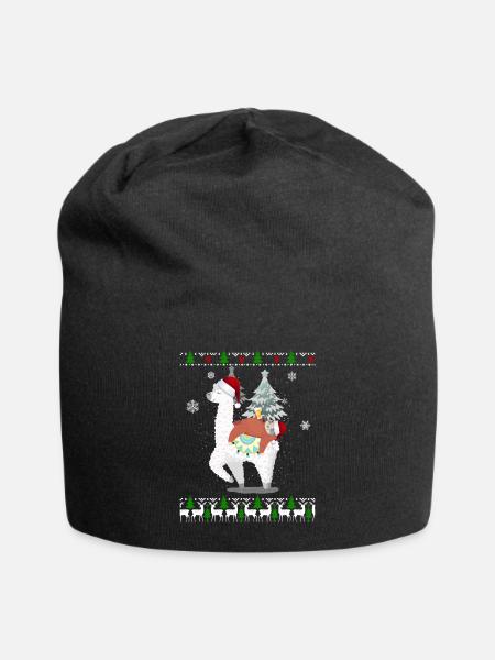 Faultier schläft auf Lama Alpaka Süßes Christmas - Jersey-Beanie - Schwarz