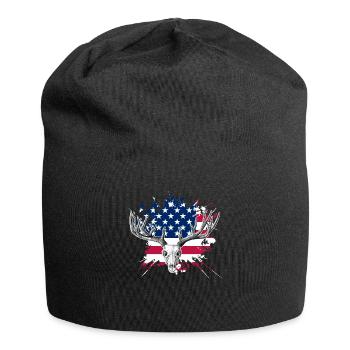 Chasse au cerf cadeau drapeau américain chasseur - Bonnet en jersey - noir - Devant