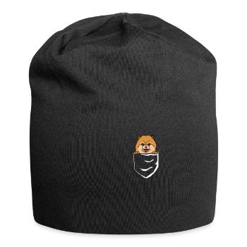 Zwergspitz in Brusttasche - Jersey-Beanie - Schwarz - Vorne