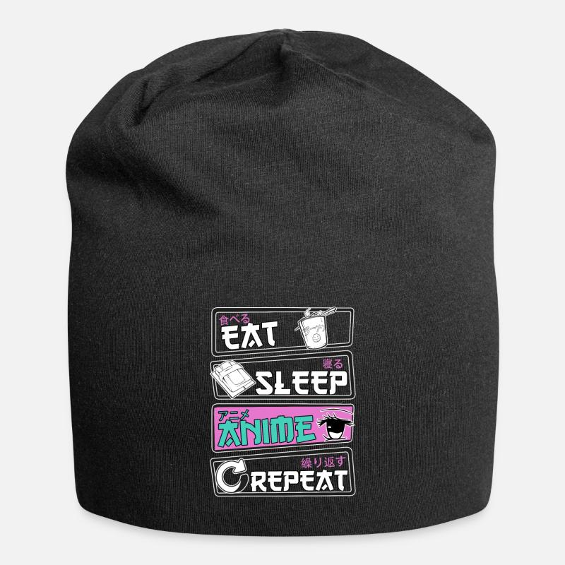 Eat Sleep Anime Repeat - Jersey-Beanie - Schwarz