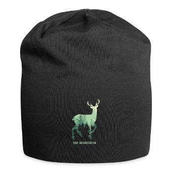 Stop die Abholzung - Silhouette Hirsch Wald / Tann - Jersey-Beanie - Schwarz - Vorne