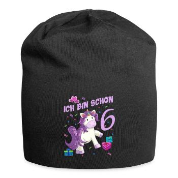 Mädchen Geburstag 6 Jahre Einhorn Geburtstagsshirt - Jersey-Beanie - Schwarz - Vorne