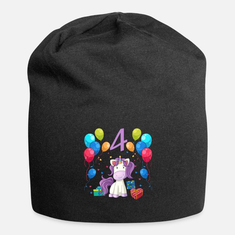 Geburtstagsshirt Einhorn Mädchen 4 Jahre - Jersey-Beanie - Schwarz