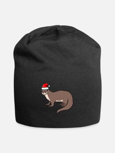 Otter Christmas otter dwarf otter - Jersey Beanie - black