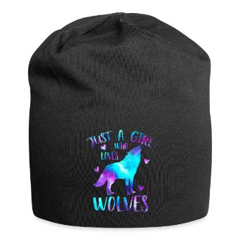 Nur ein Mädchen, das Wölfe Liebt Galaxy - Jersey-Beanie - Schwarz - Vorne