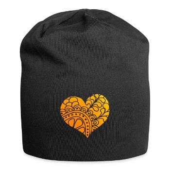Coeur orange avec ornements floraux - Bonnet en jersey - noir - Devant