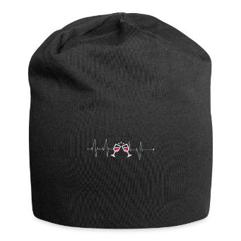 a heartbeat t-shirt ECG wine drinker - Jersey Beanie - black - Front