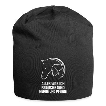 Hund Pferde Spruch Hundeliebhaber & Reiter - Jersey-Beanie - Schwarz - Vorne