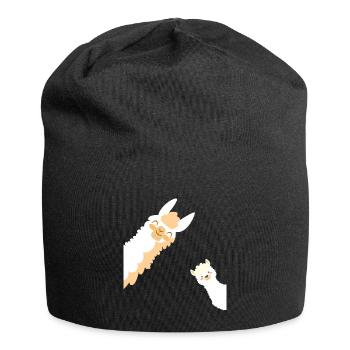 Alpaka Mutter und Kind Familie - Jersey-Beanie - Schwarz - Vorne