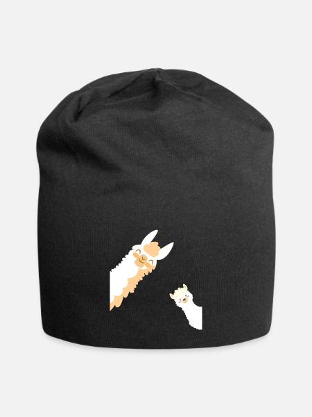 Alpaka Mutter und Kind Familie - Jersey-Beanie - Schwarz