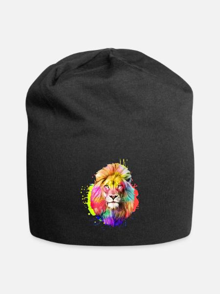 Löwe Aquarell Wasserfarben König Geschenk - Jersey-Beanie - Schwarz
