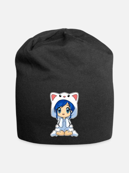 Anime Chibi Mädchen - Jersey-Beanie - Schwarz