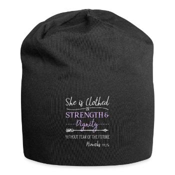 Womens Christian Clothed Strength Dignity Saying - Jersey Beanie - black - Front