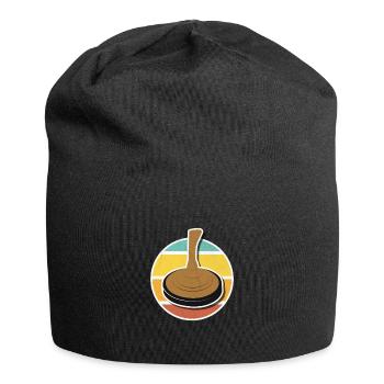 Retro Eisstock Eisschiessen Stockschütze - Jersey-Beanie - Schwarz - Vorne