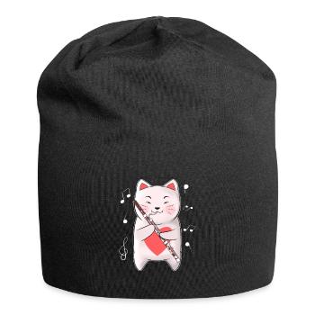 Cat Playing Bassoon Orchestra Woodwind Instrument - Jersey-Beanie - Schwarz - Vorne