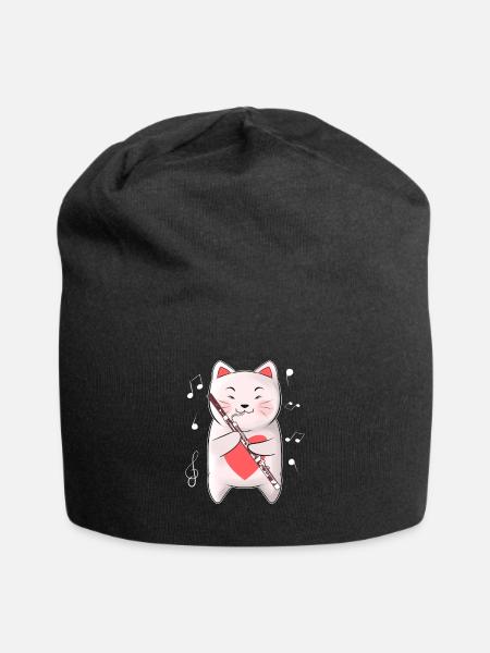 Cat Playing Bassoon Orchestra Woodwind Instrument - Jersey-Beanie - Schwarz