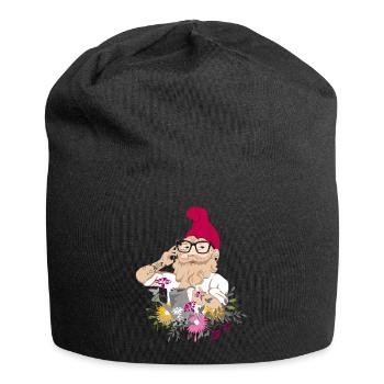 Ein Gartenzwerg als Hipster mit Brille und Tattoos - Jersey-Beanie - Schwarz - Vorne