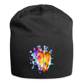 Wolf Hundefamilie Aquarell Bunt Geschenk - Jersey-Beanie - Schwarz - Vorne