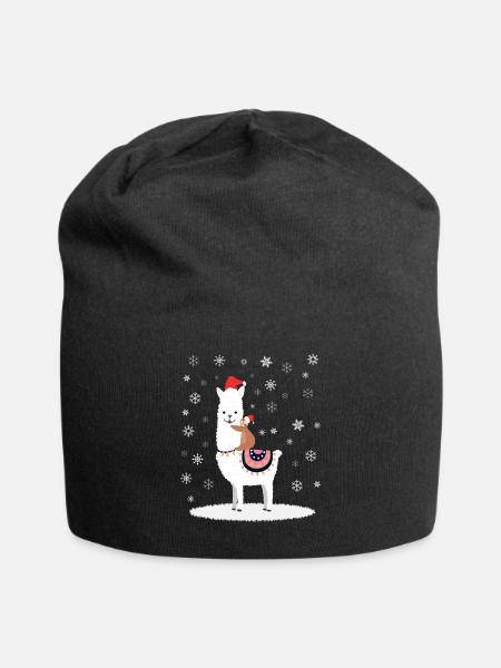 Alpaka mit Faultier Schnee Winter Weihnacht - Jersey-Beanie - Schwarz