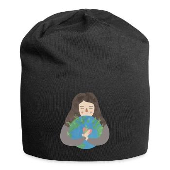 Fille câlin terre coeur planète vert terre amour - Bonnet en jersey - noir - Devant