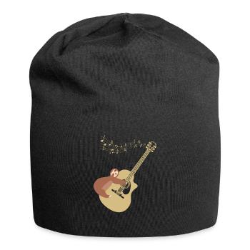 Faultier spielt Akustische Gitarre mit Musiknoten - Jersey-Beanie - Schwarz - Vorne