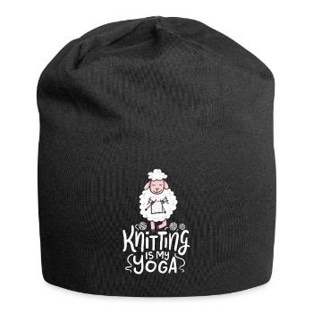 Stricken Schäfchen Knitting Is My Yoga - Jersey-Beanie - Schwarz - Vorne