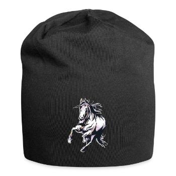 Grand cheval monte un cheval sauvage dans un style aquarelle - Bonnet en jersey - noir - Devant