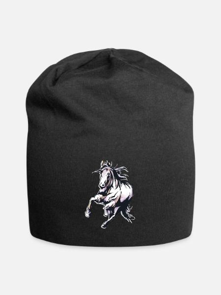 Great horse rides wild horse in watercolor style - Jersey Beanie - black