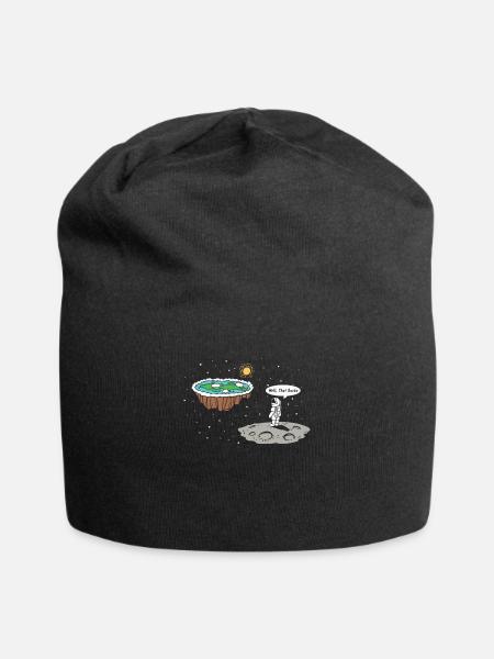 Moon landing flat earth disk - Jersey Beanie - black