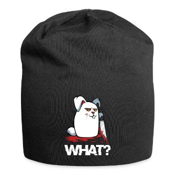 What? Bloody Rabbit with Knife - Jersey Beanie - black - Front