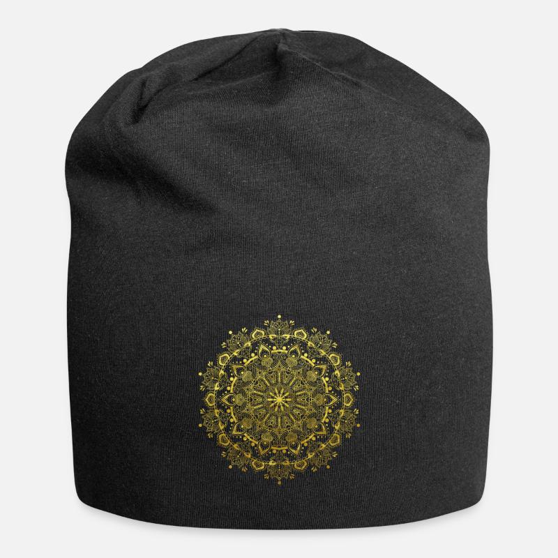 Gold indisches Buddhismus Mandala mit Ornamenten - Jersey-Beanie - Schwarz