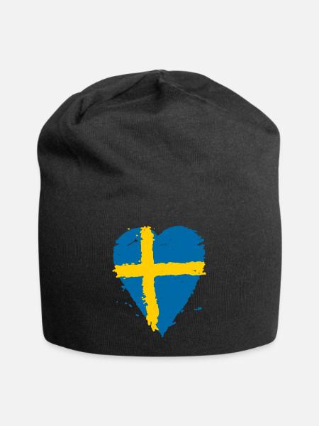 Sweden flag heart - Jersey Beanie - black