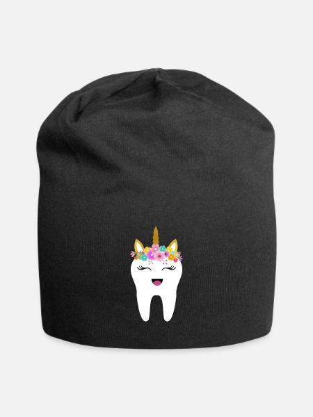 Einhorn Zahn Zahnarzt Zahnfee Geschenk erster Zahn - Jersey-Beanie - Schwarz
