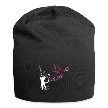 Cat catches music notes - Jersey Beanie - black - Front