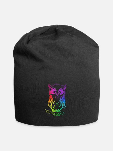 Süße Bunte Eule - Jersey-Beanie - Schwarz