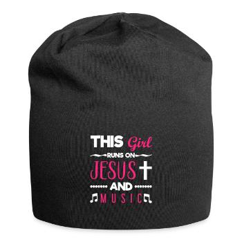 This Girl Runs On Jesus And Music - Jersey-Beanie - Schwarz - Vorne