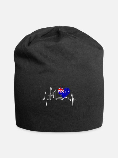 Sydney Skyline Herzschlag Australien Flagge Herz - Jersey-Beanie - Schwarz