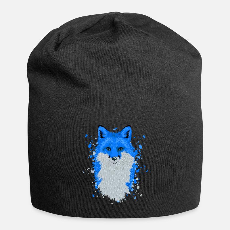 Blue fox forest animal - Jersey Beanie - black
