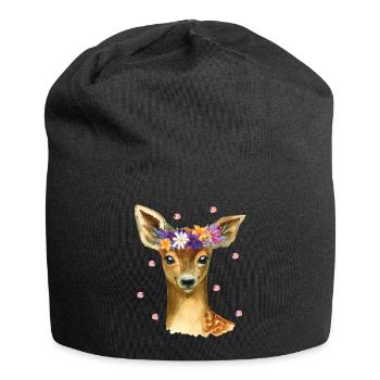 Cute baby deer fawn deer with flowers and confetti - Jersey Beanie - black - Front