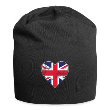 London UK Herz Heart Distressed GB Great Britain - Jersey-Beanie - Schwarz - Vorne