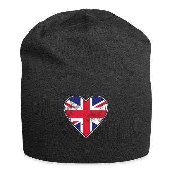 London UK Heart Heart Distressed GB Great Britain - Jersey Beanie - charcoal grey - Front