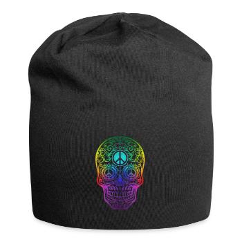 Colorful hippie skull peace - Jersey Beanie - black - Front