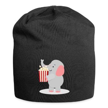 Éléphant avec pop-corn - Bonnet en jersey - noir - Devant