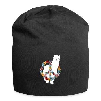 Alpaka Hippie Peace Symbol Zeichen Blumenstrauss - Jersey-Beanie - Schwarz - Vorne