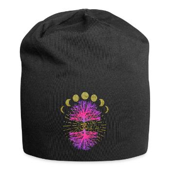 Baum des Lebens OM Lebensblume in Mondphasen Gold - Jersey-Beanie - Schwarz - Vorne