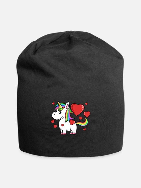 Unicorn with hearts unicorn valentine day - Jersey Beanie - black