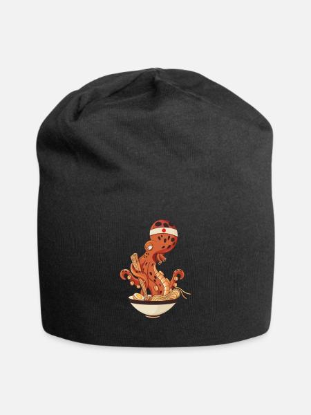 Kawaii Japanese Octopus that loves Ramen Noodles - Jersey Beanie - black