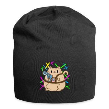 Fette Lasertag Katze - Jersey-Beanie - Schwarz - Vorne