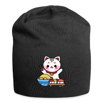 Le chat mange des sushis et des ramen adorent le Japon - Bonnet en jersey - noir - Devant